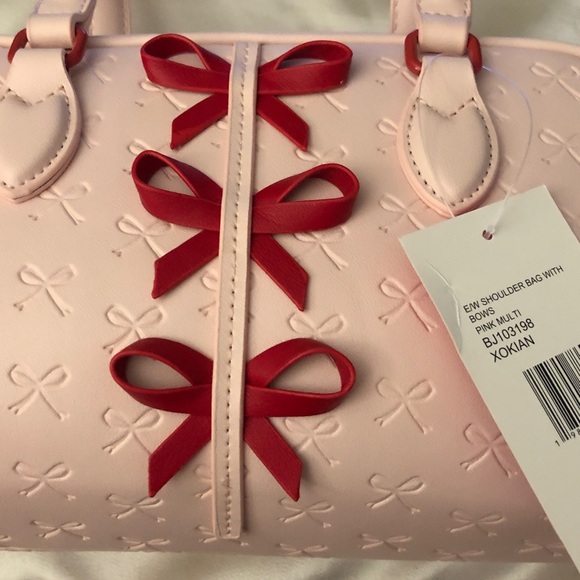 Betsey Johnson Pink Multi E/W Shoulder Bag With Embossed Bows & Red Bows NWT - Picture 16 of 16